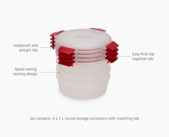 Joseph Joseph Nest Lock 8-Piece Red 1L Round Food Container Set - Image 4
