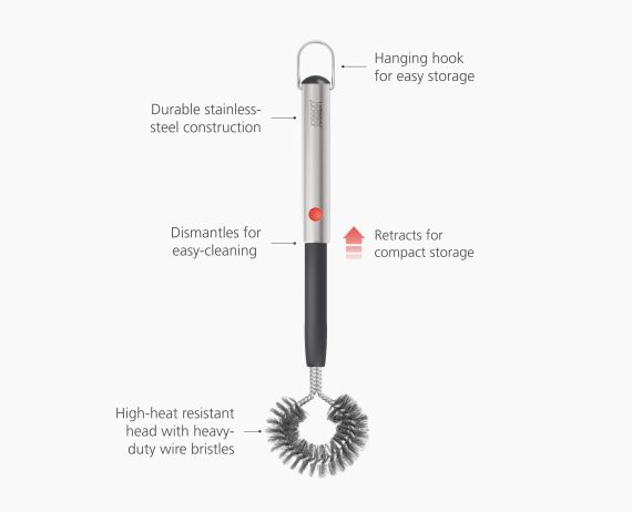 Joseph Joseph GrillOut Stainless-Steel BBQ Cleaning Brush with Extending Handle - Image 5