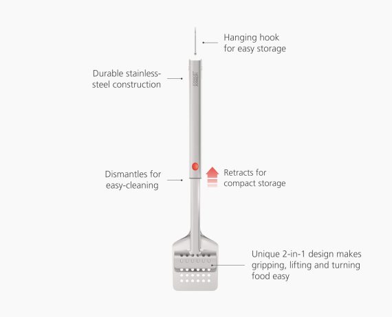 Joseph Joseph GrillOut Stainless-Steel BBQ Turner Tongs with Extending Handle - Image 5