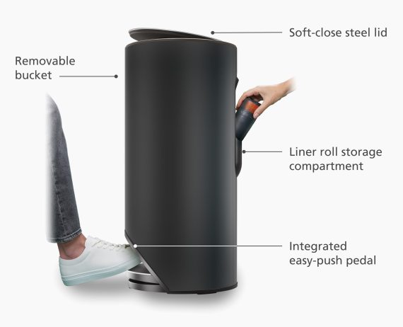 Joseph Joseph Arc 30L Easy-push Matt Black Pedal Trash Can - Image 4