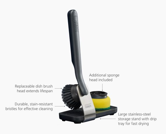 Joseph Joseph SinkTech Dish Brush & Sponge Set with Steel Stand - Image 6