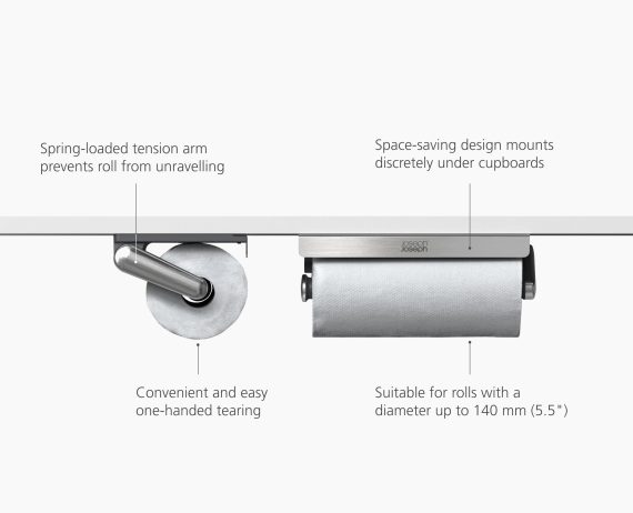Joseph Joseph RollGrip Under-Shelf Stainless-Steel Paper Towel Holder - Image 6