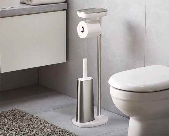 Joseph Joseph EasyStore Plus Stainless-steel Toilet Roll Holder with Toilet Brush - Image 2