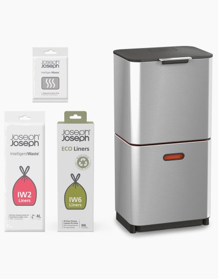 Joseph Joseph Totem Max 60L Stainless-steel Waste & Recycling Trash Can Starter Set