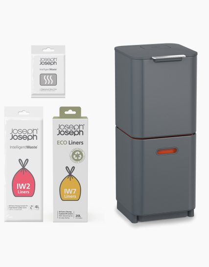 Joseph Joseph Totem Compact 40L Gray Waste & Recycling Trash Can Starter Set